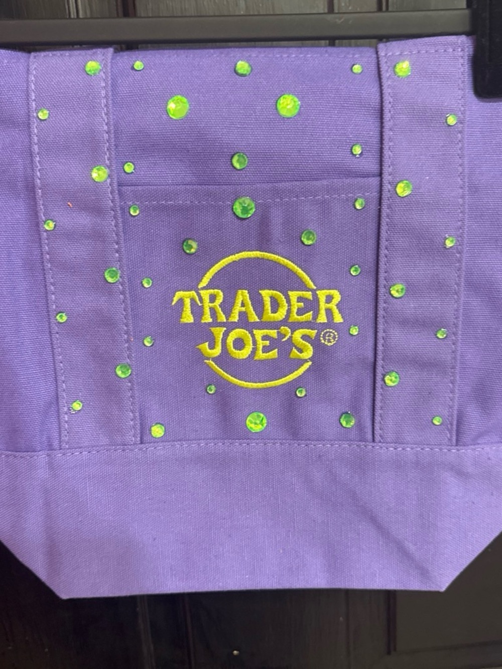 Trader Joe's Mini Tote Bag in Purple with Green Accents